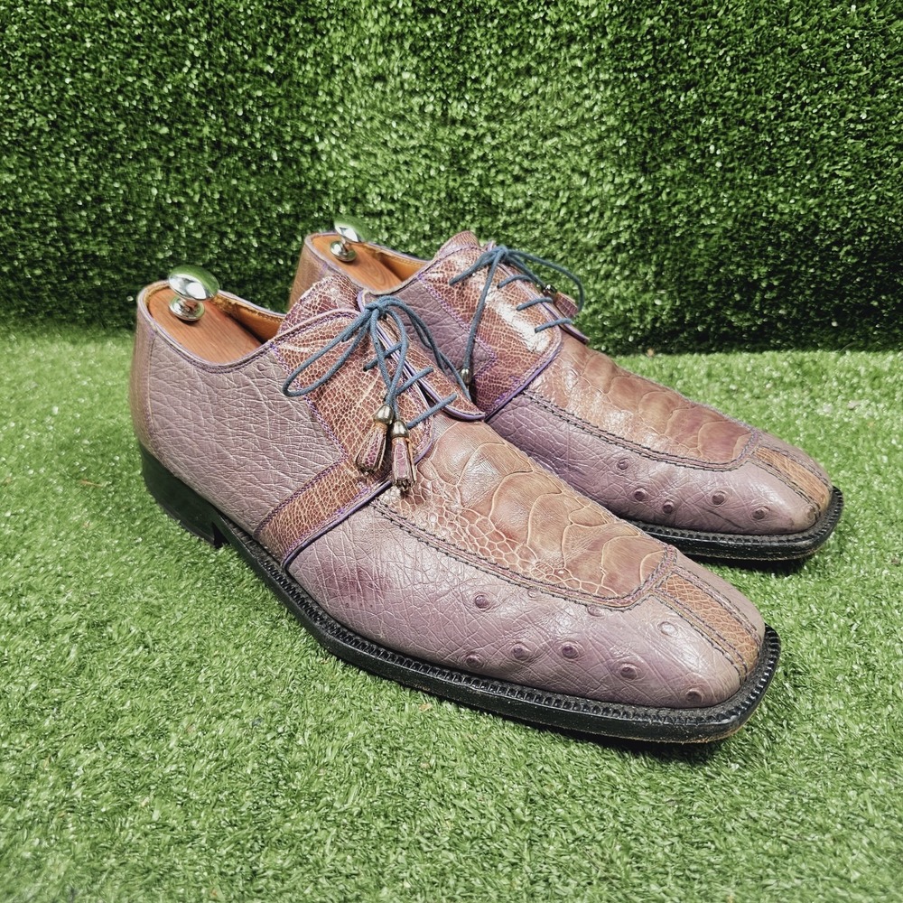David Eden Genuine Purple Crocodile Ostrich Leather Square Toe Oxfords Mens 14
